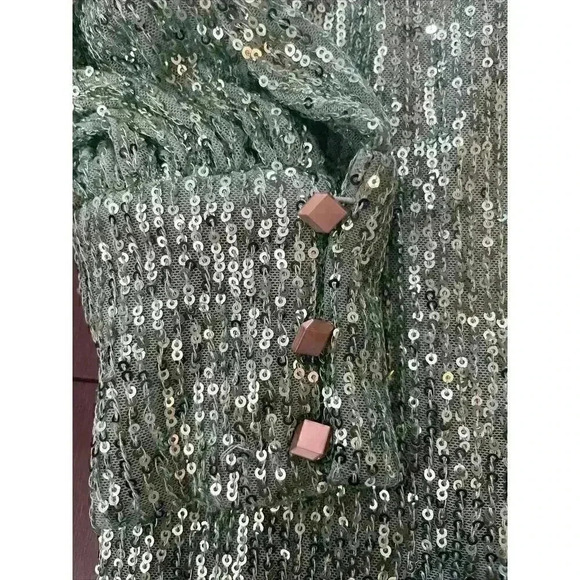 MAC DUGGALPuff Sleeve Sequin Mini Dress Sequin Light Green Ballon Long Sleeve 0 - Picture 6 of 9
